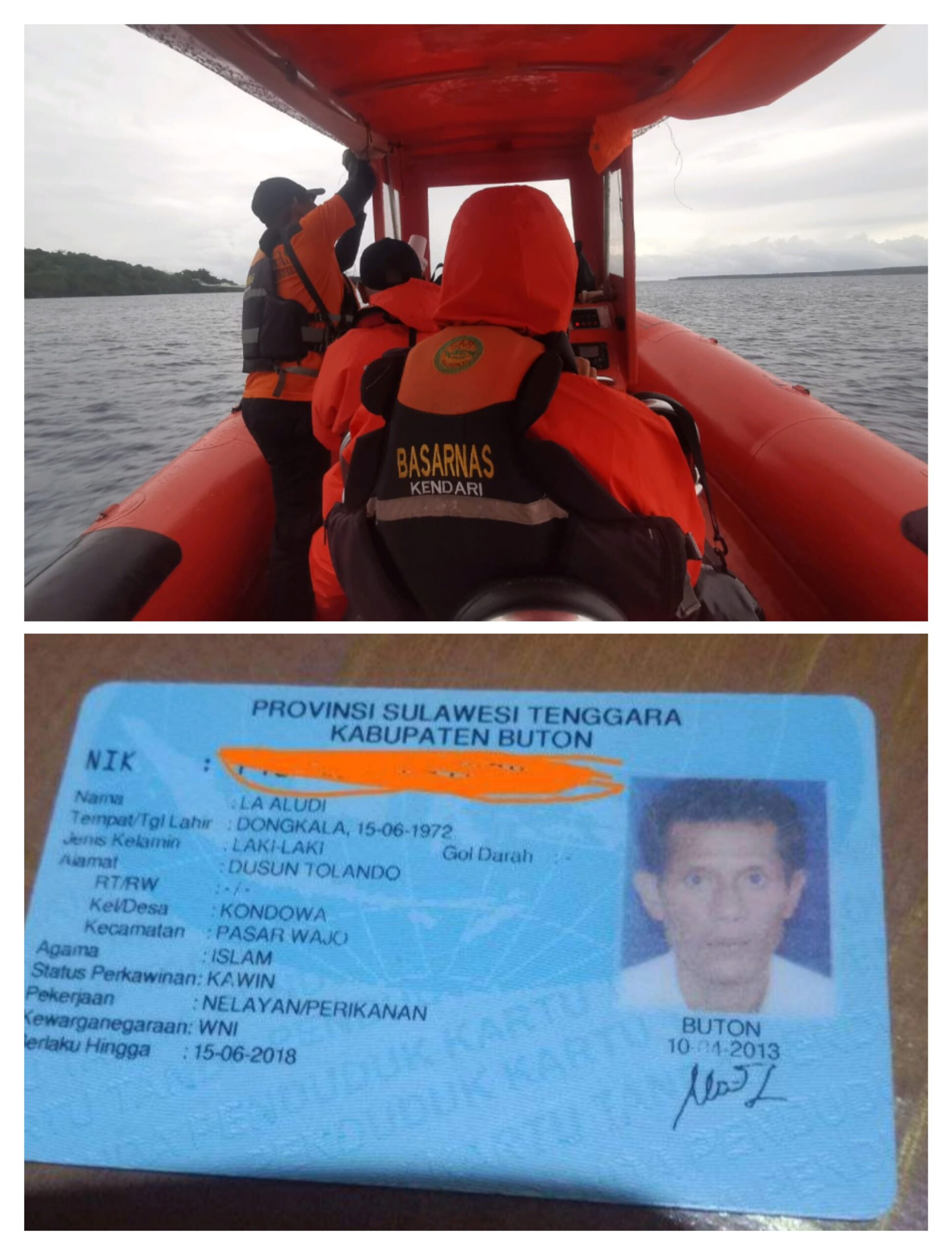 Basarnas tengah melakukan proses pencarian terhadap seorang nelayan di Buton/KTP seorang nelayan di Buton yang dilaporkan hilang di Perairan Kecamatan Wabula, Kabupaten Buton. (ist)